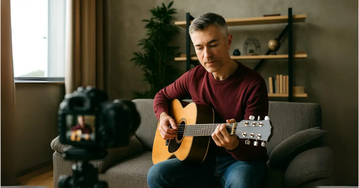 Professor de violão grava conteúdo didático em casa para alunos particulares